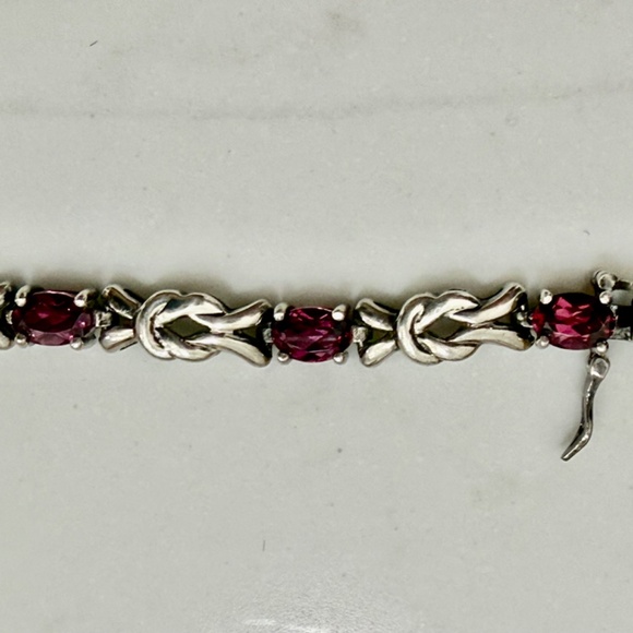 red faceted garnet sterling silver link bracelet vintage signed - Picture 6 of 10